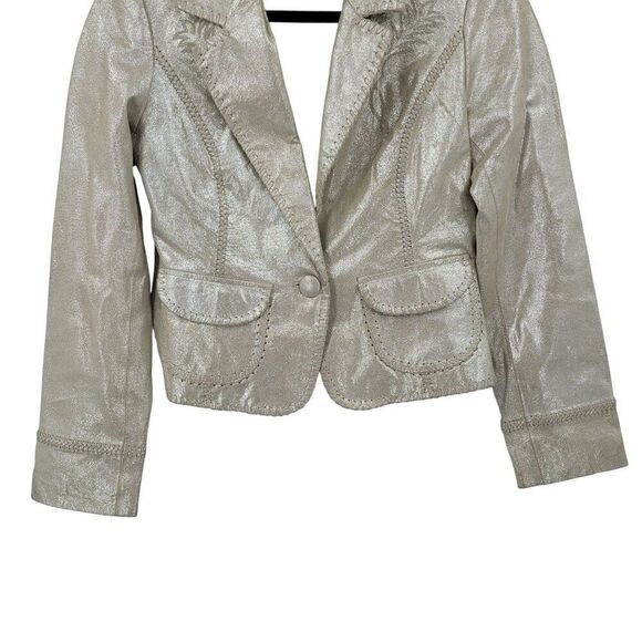 WHBM Metallic Gold Western Genuine Leather Bolero Jacket 6 Patch Work Embossed - Picture 8 of 15